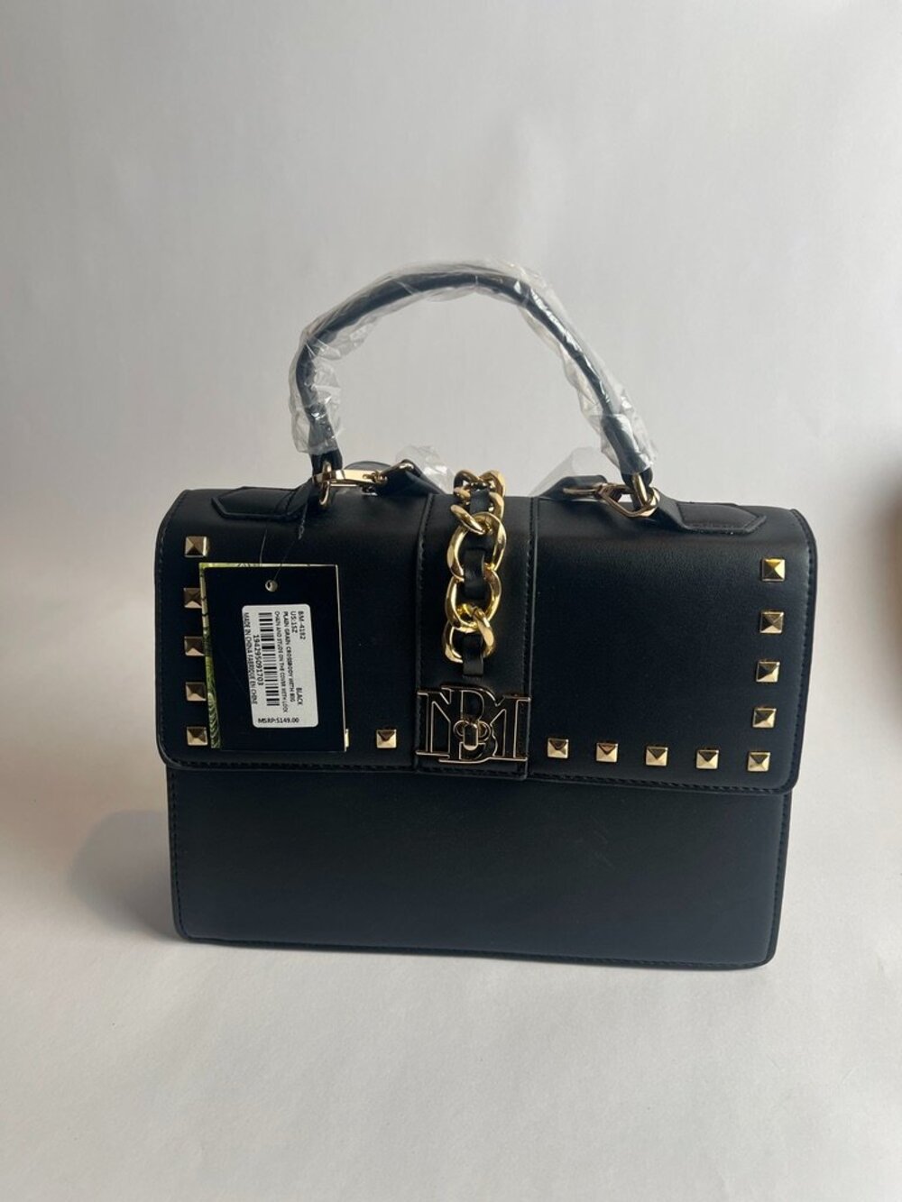 NWT Badgley Mischka Black Vegan Leather Studded Crossbody Satchel Purse